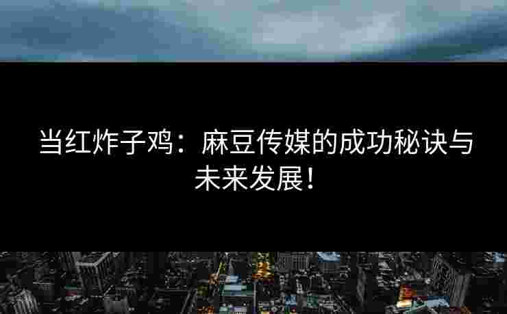 当红炸子鸡：麻豆传媒的成功秘诀与未来发展！